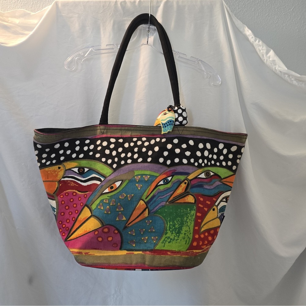 Laurel Burch "Sky Spirit" Canvas Bag Tropical Birds Polka Dot Folk Art Resort